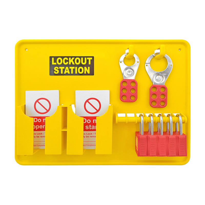 7 Station Lockout Board with 2 hooks for hasps, 1 padlock bar ...