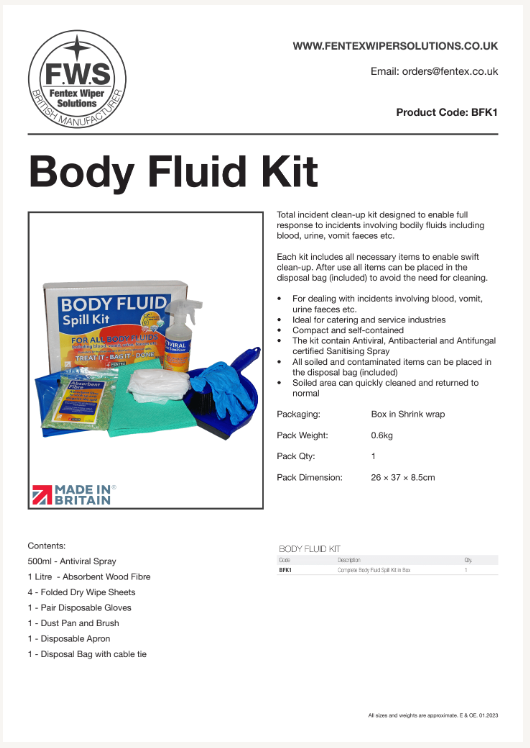 body fluid spill kit in box (bfk1)