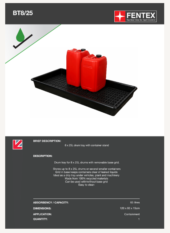 8 x 25 litre bunded drum drip tray with container stand