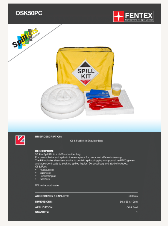 general purpose 50litres van spill kit (gsk50pc)