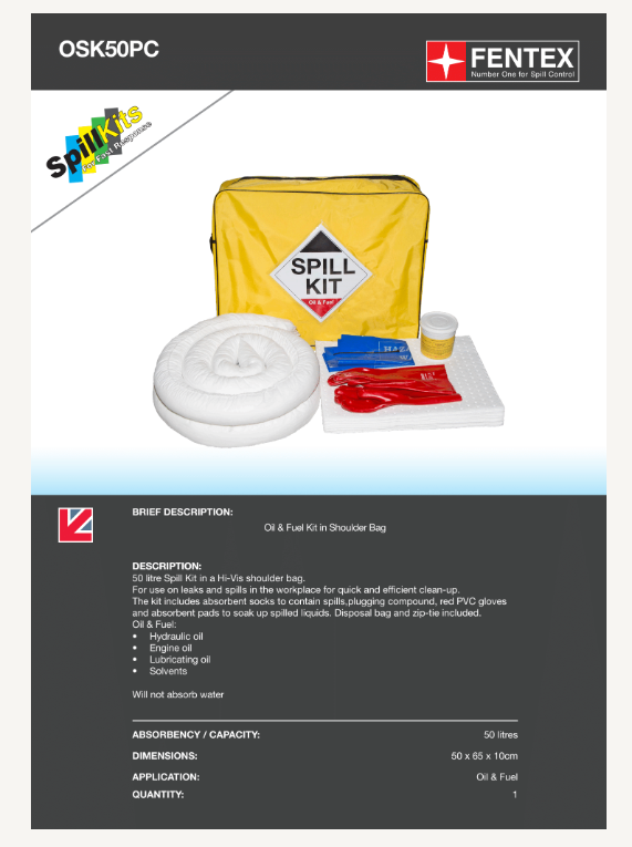 oil & fuel 50litres van spill kit (osk50pc)