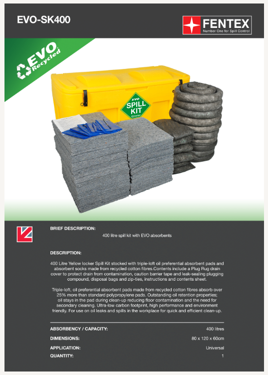 400litres evo universal absorbent locker spill kit