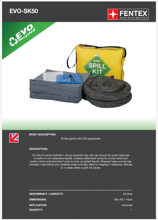 50 litre evo spill kit in shoulder bag