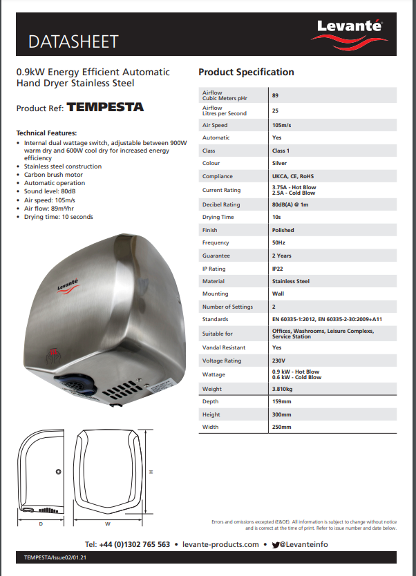 levante automatic hand dryer stainless steel