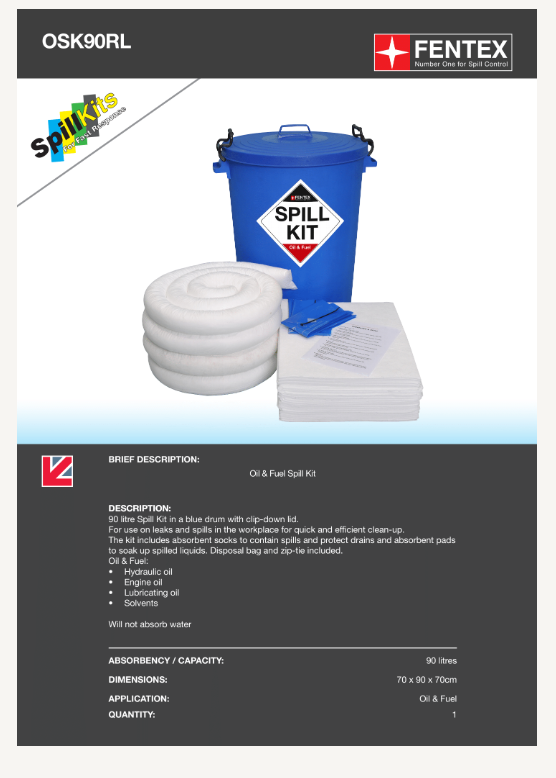 90 litre oil & fuel spill kit