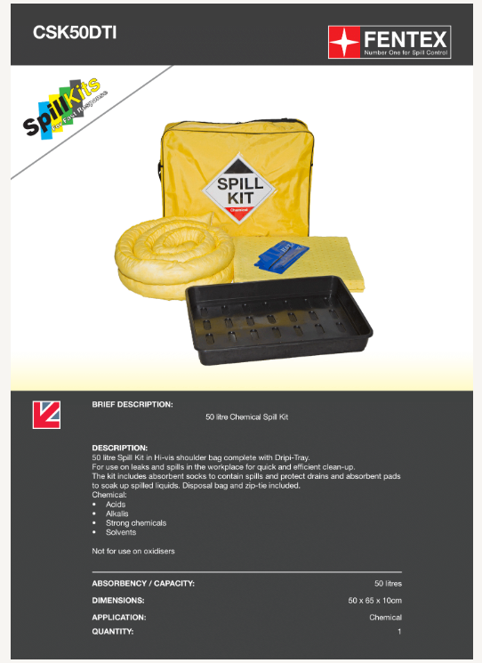 50l chemical spill kit in shoulder bag + drip tray