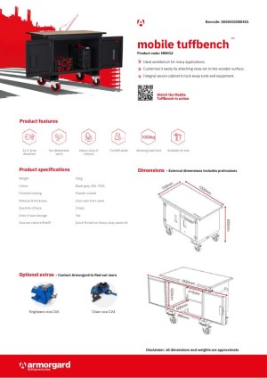 Armorgard Mobile Tuffbench Data Sheet