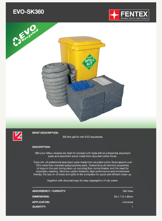 240 litre universal spill kit in yellow wheelie bin