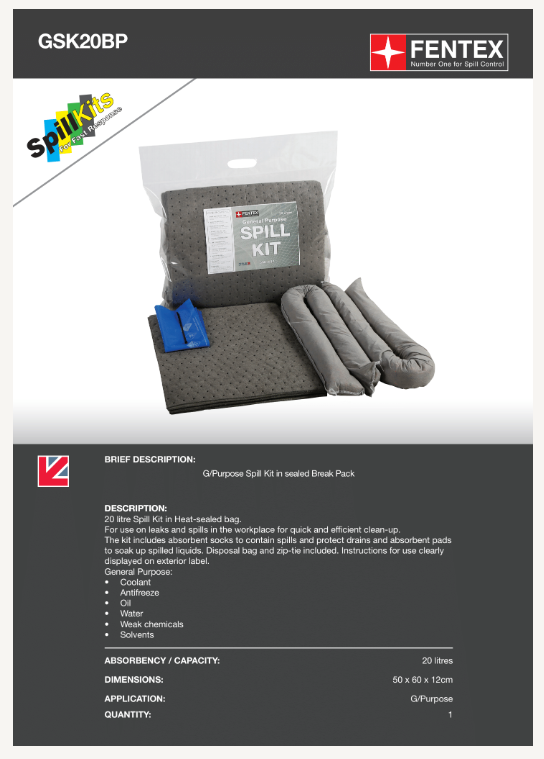 20l general purpose spill kit in break plastic bag - gsk20bp
