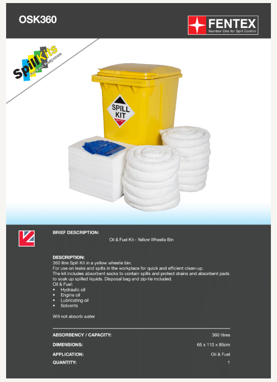 chemical spill kit in wheelie bin 360litres