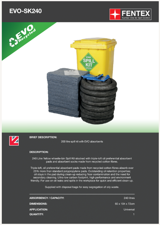 240 litre universal spill kit in yellow wheelie bin