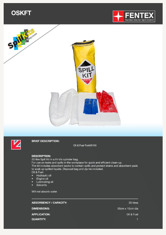 oil and fuel forklift truck spill kit (oskft)