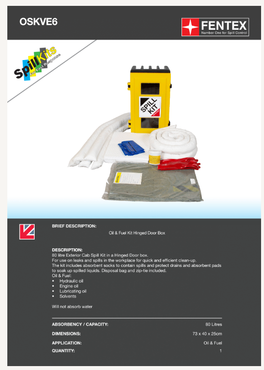 80l oil & fuel cab mounted spill kit (oskve6)