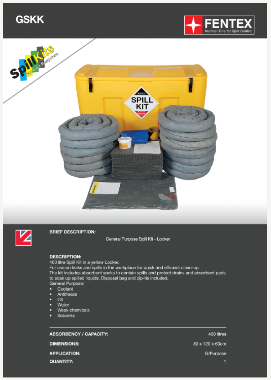 general purpose spill kit in wheeled locker