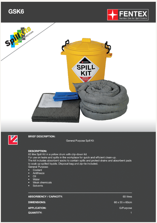 general purpose spill kit in plastic drum