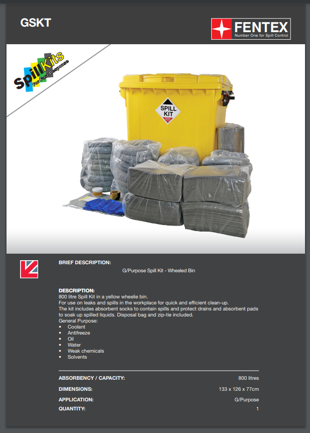 general purpose spill kit in wheeled trunker