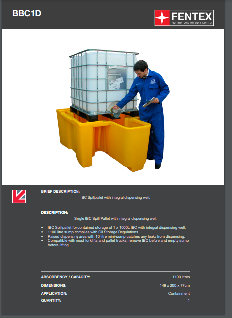 single ibc spill pallet with dispensing well