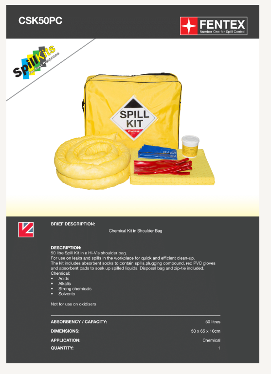 chemical 50litres van spill kit (csk50pc)