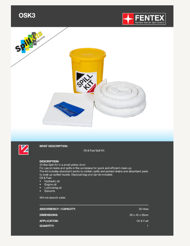 oil only spill kit in plastic drum
