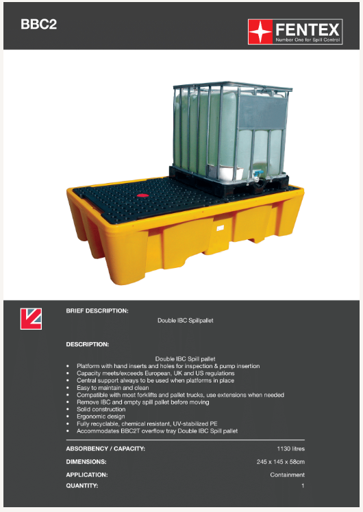 double ibc bunded spill pallet