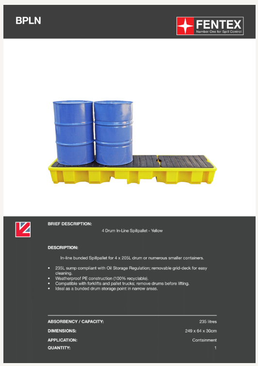 4 drum in-line bunded spill pallet